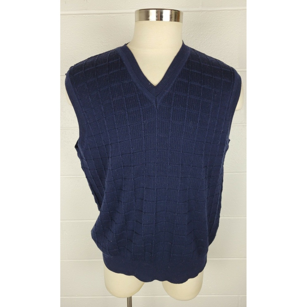 Mens Ping Blue Mercerized Cotton Golf V-Neck Sweater Vest Italy‎ Large